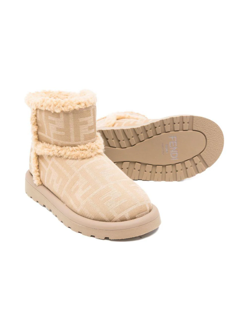 Stivali per bambina Fendi Kids beige con stampa logo FF all-over - Image 3