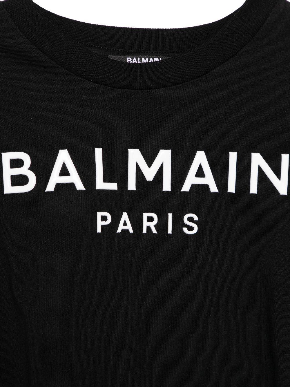 T-shirt con applicazione per bambina Balmain Kids nero con orlo dritto - Image 2