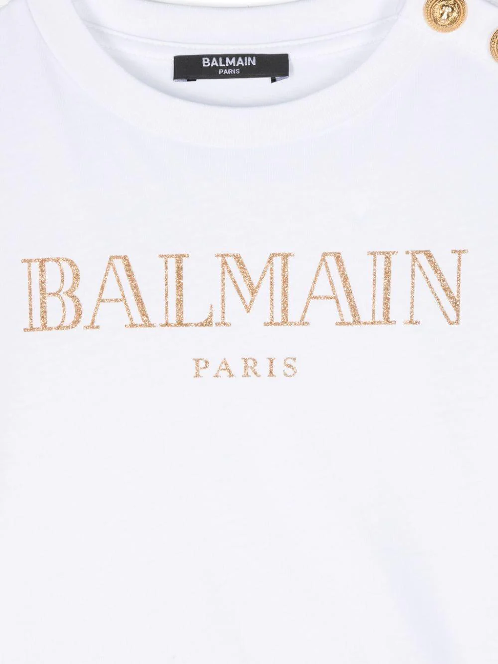 T-shirt con logo glitter per bambina Balmain Kids bianco con girocollo - Image 3