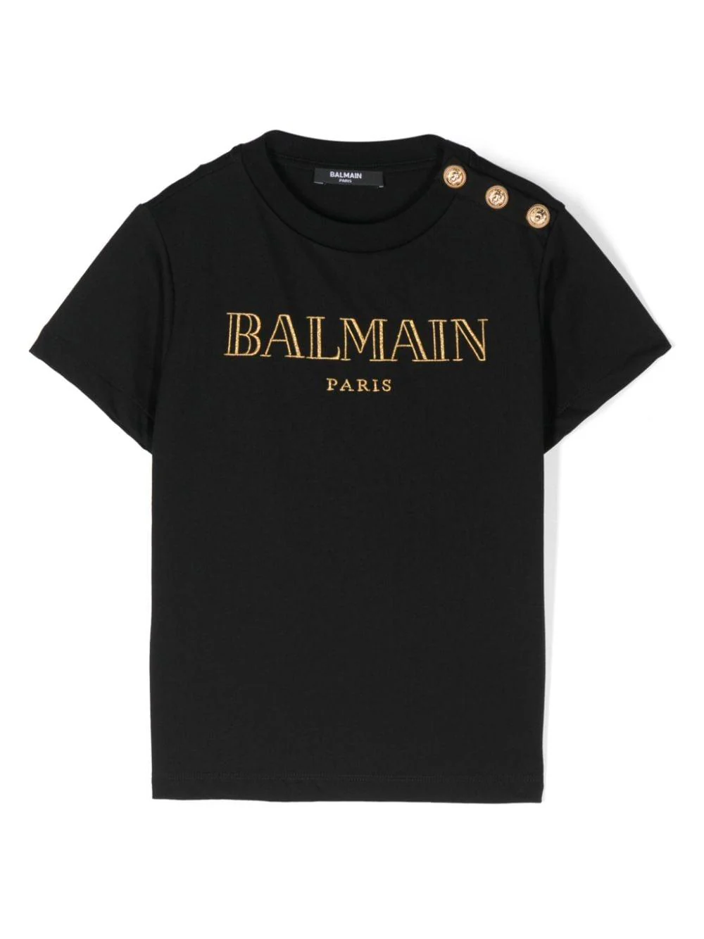 T-shirt con logo glitter per bambina Balmain Kids nero con bottoni oro