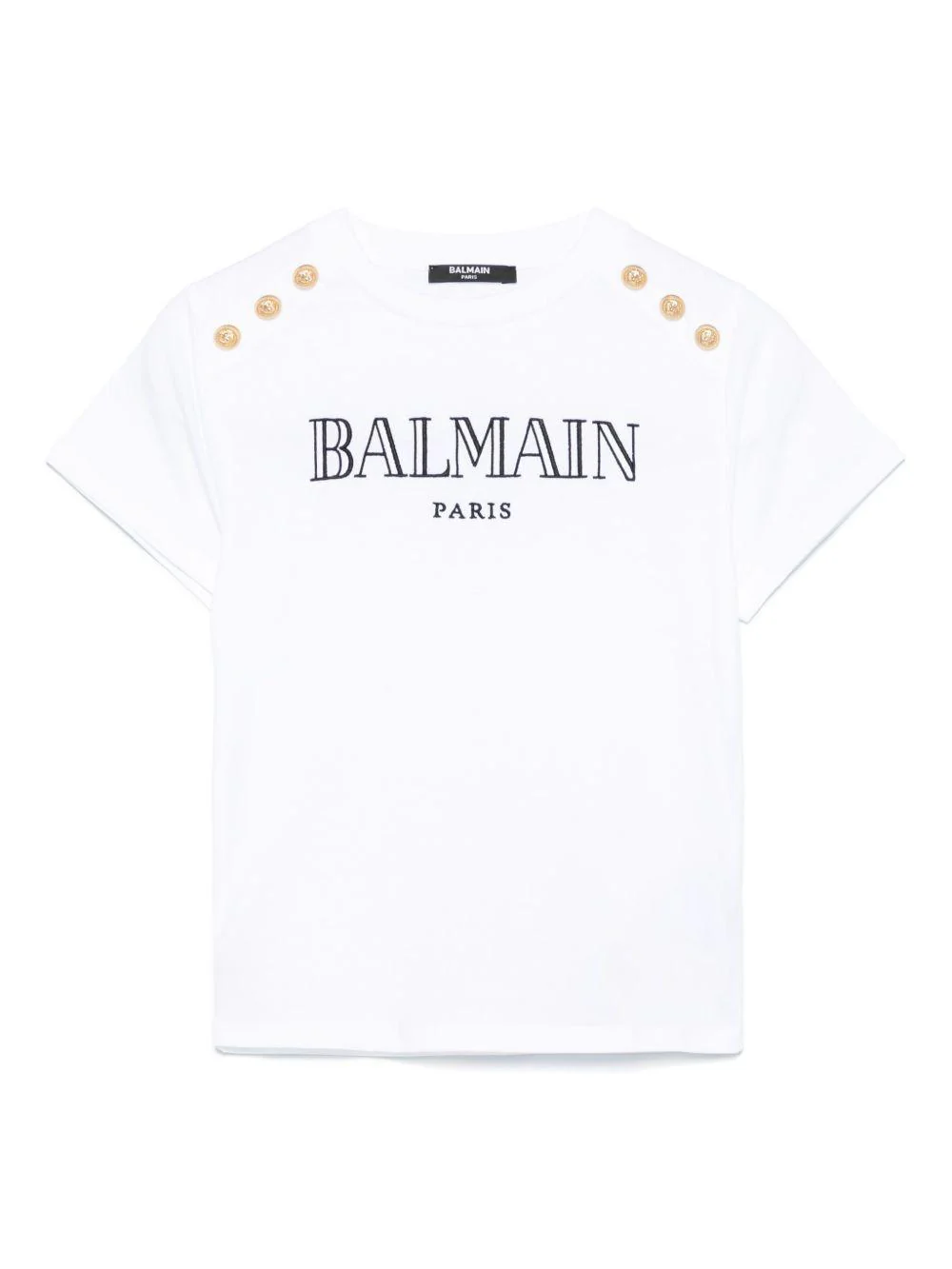 T-shirt con logo ricamato per bambina Balmain Kids bianco con orlo dritto
