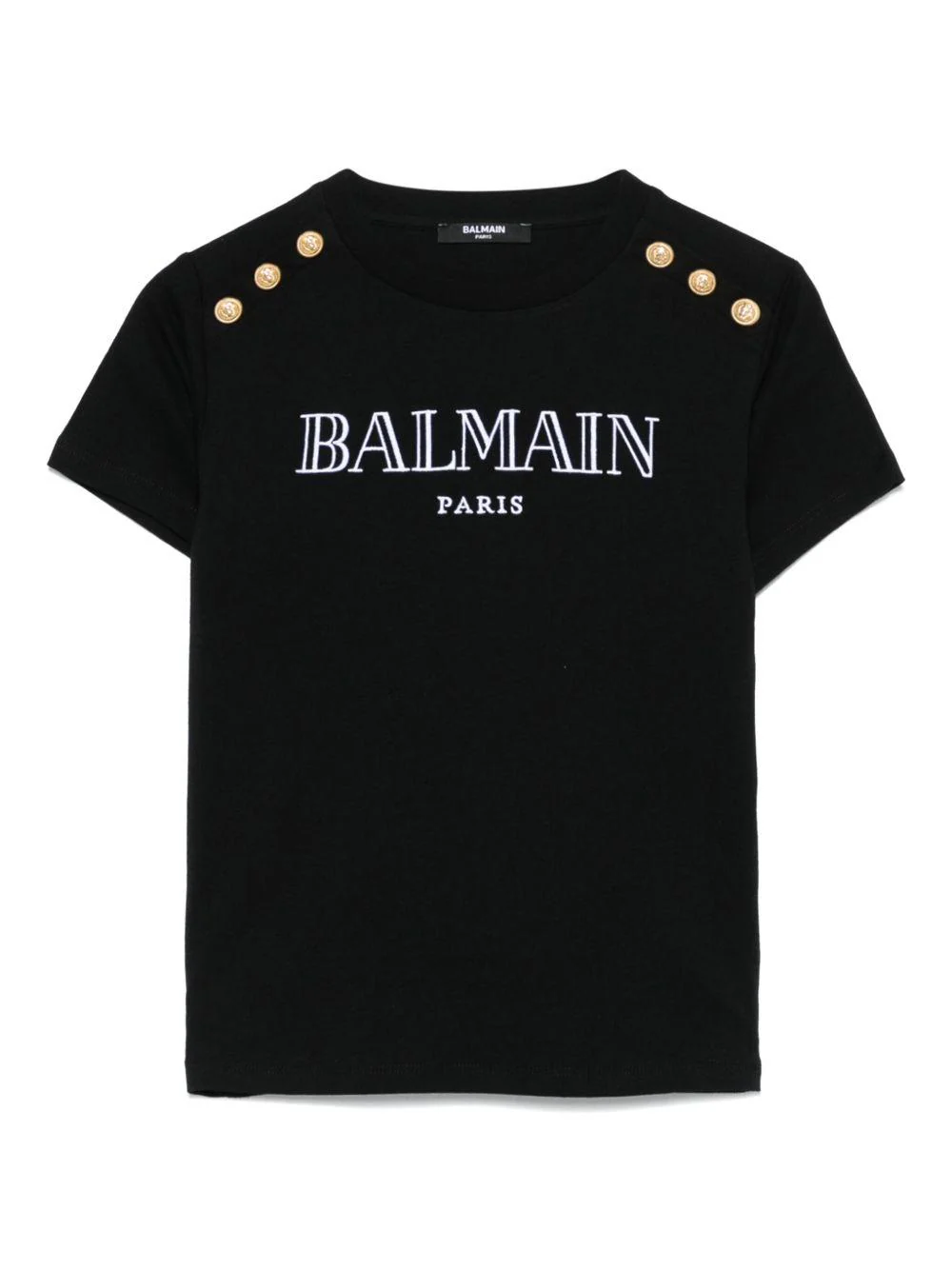 T-shirt con logo ricamato per bambina Balmain Kids nero con orlo dritto