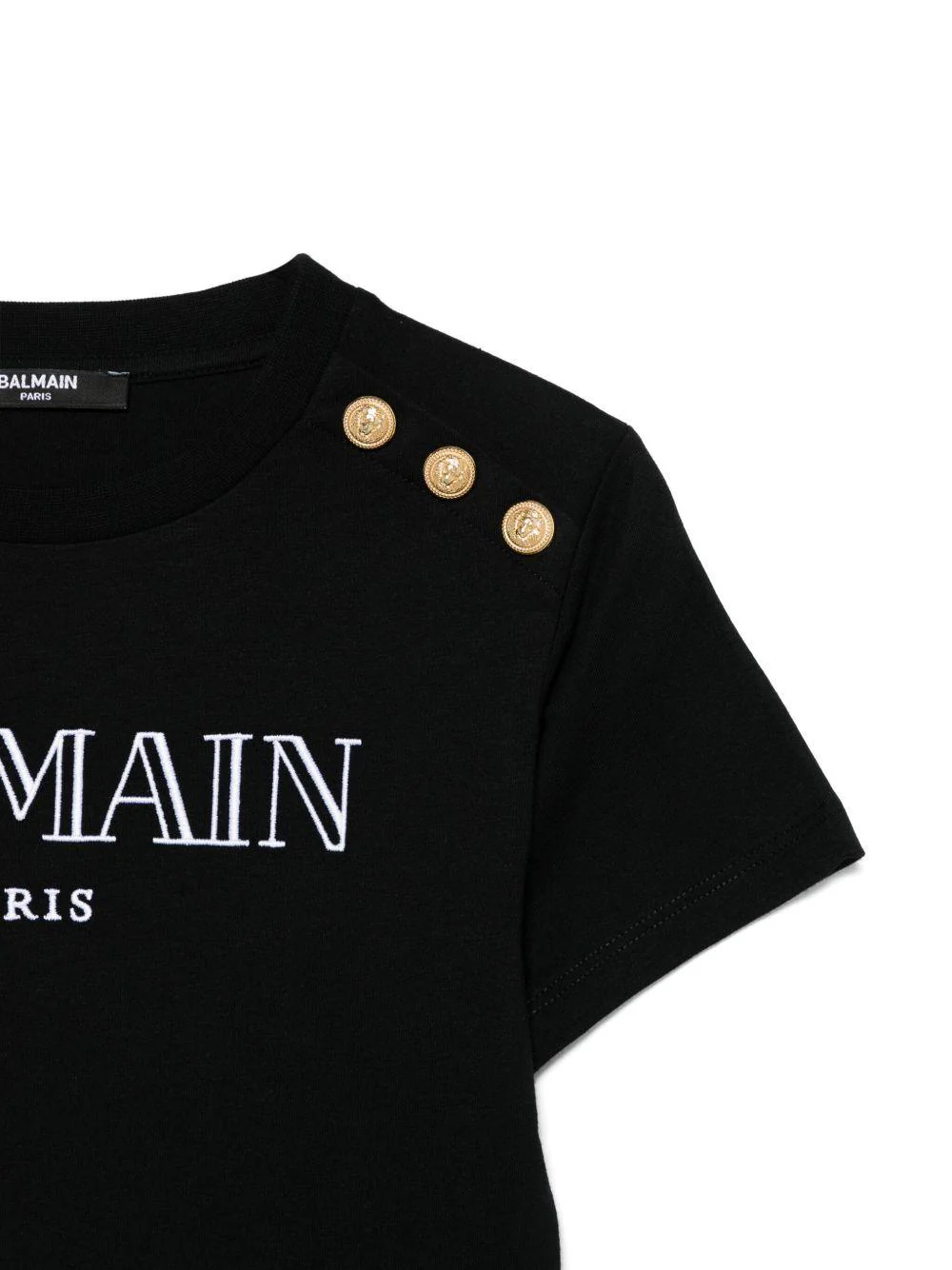 T-shirt con logo ricamato per bambina Balmain Kids nero con orlo dritto - Image 2