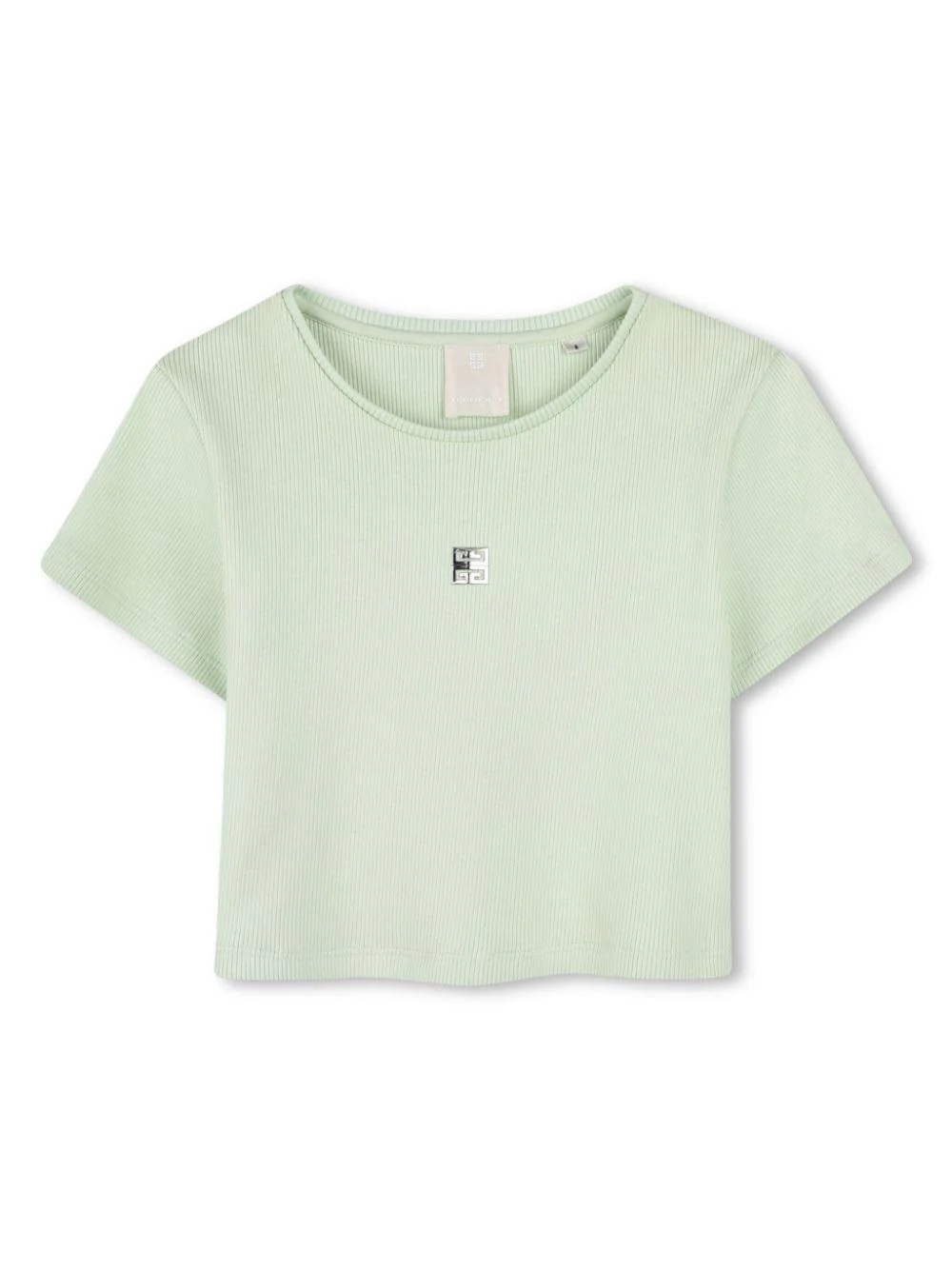 T-shirt con placca logo per bambina Givenchy Kids verde con logo sul retro