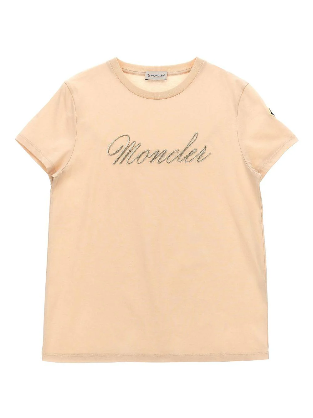 T-shirt con ricamo per bambina Moncler Enfant rosa con orlo dritto