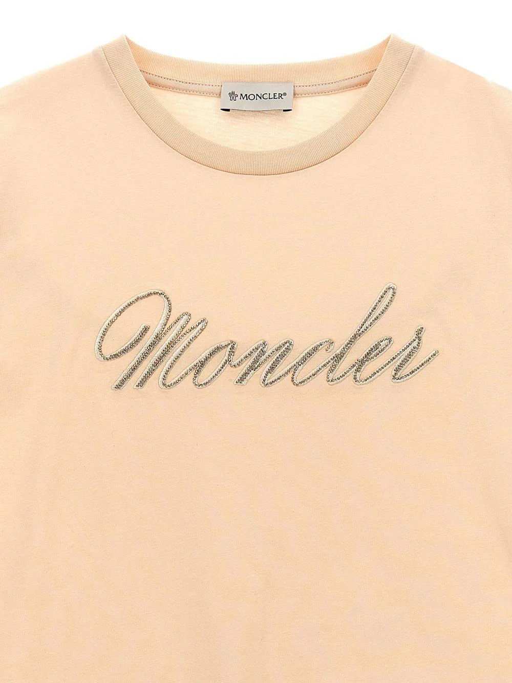 T-shirt con ricamo per bambina Moncler Enfant rosa con orlo dritto - Image 3
