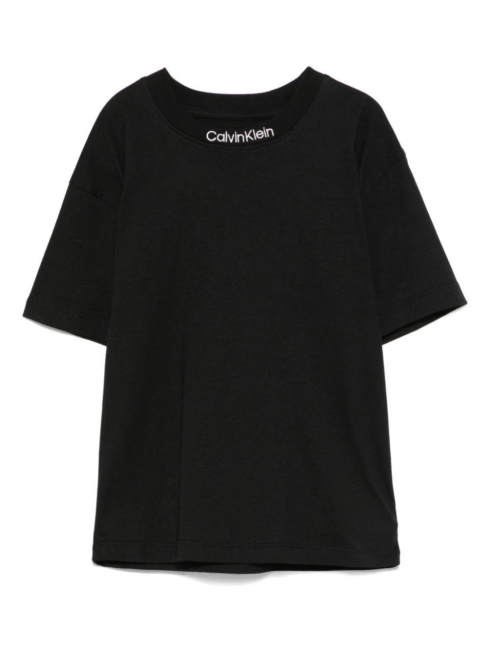 T-shirt con ricamo per bambino Calvin Klein Kids nero con orlo dritto