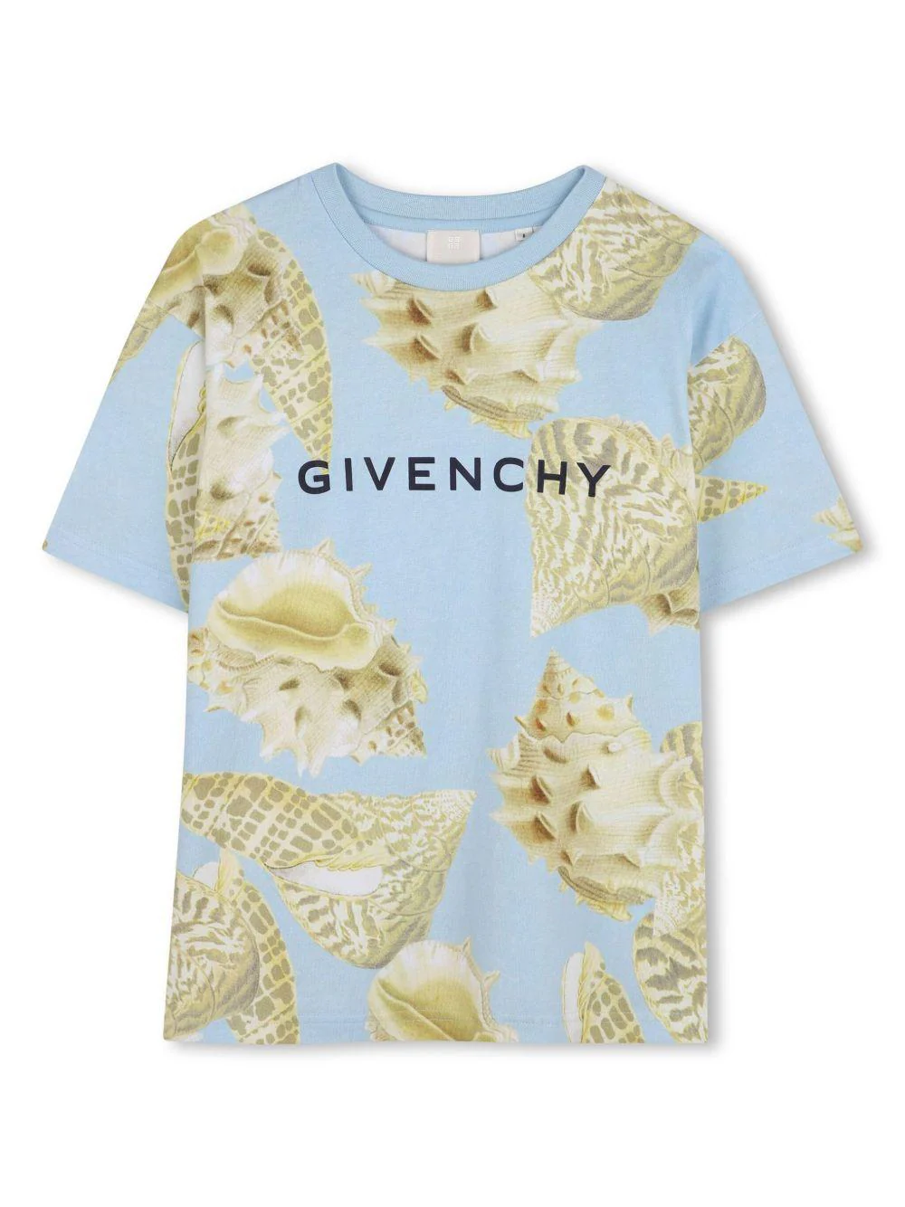 T-shirt con stampa conchiglie per bambino Givenchy Kids azzurro con trama jersey