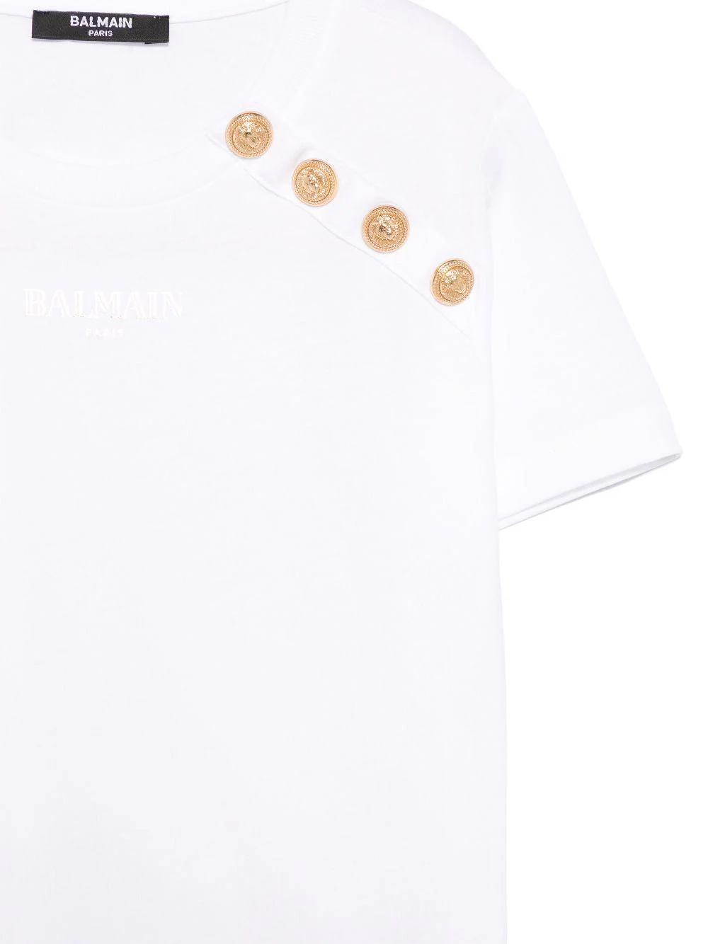 T-shirt con stampa logo per bambina Balmain Kids bianco con bottoni goffrati color oro - Image 3