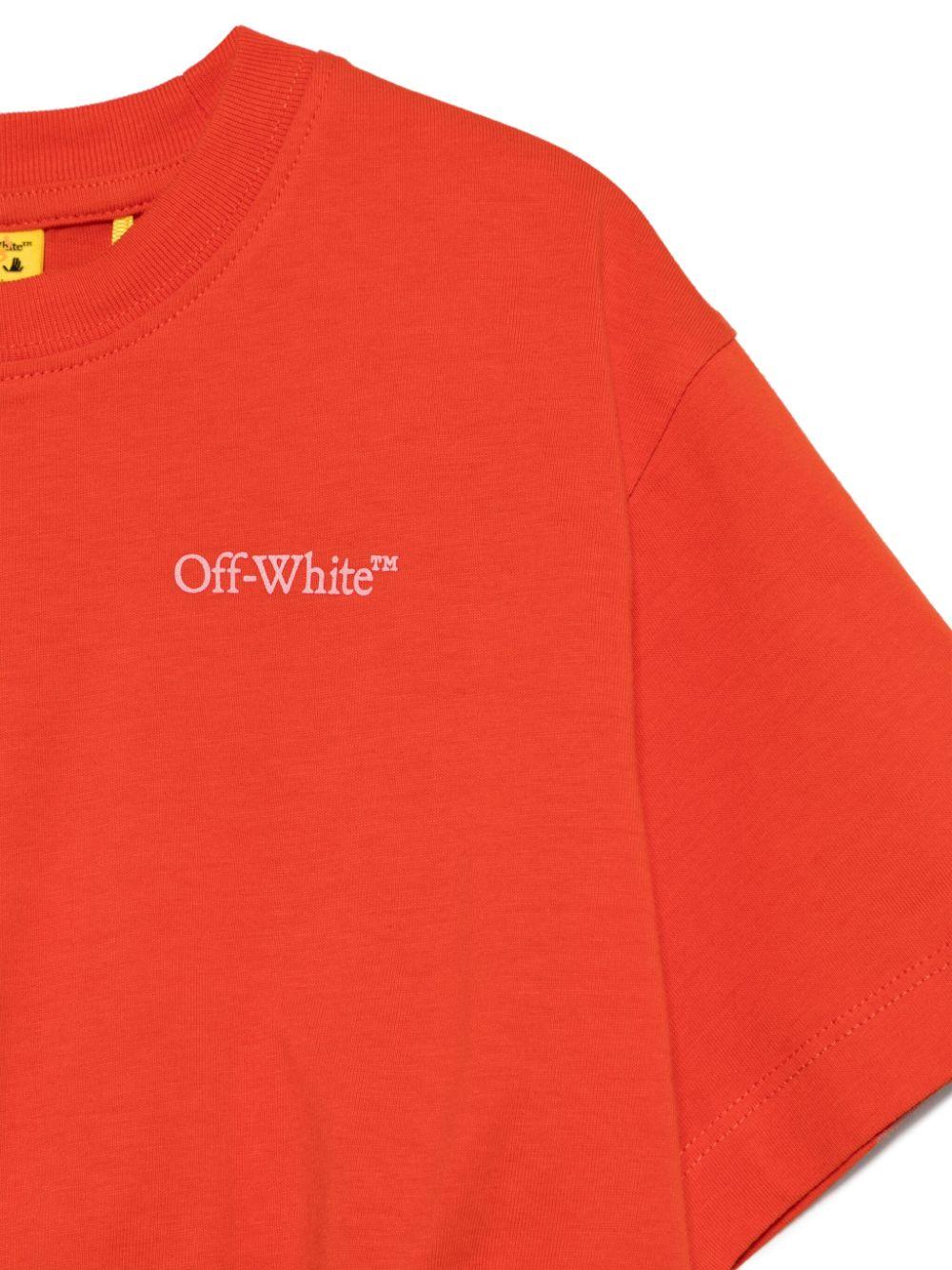 T-shirt con stampa logo per bambina Off-White Kids rosso con maniche corte - Image 3