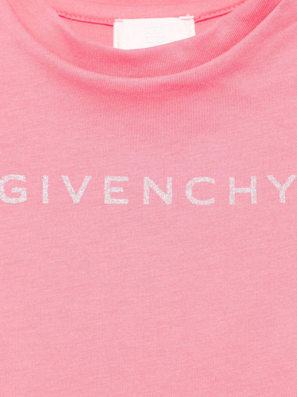 T-shirt con stampa logo per neonata Givenchy Kids rosa con girocollo - Image 3