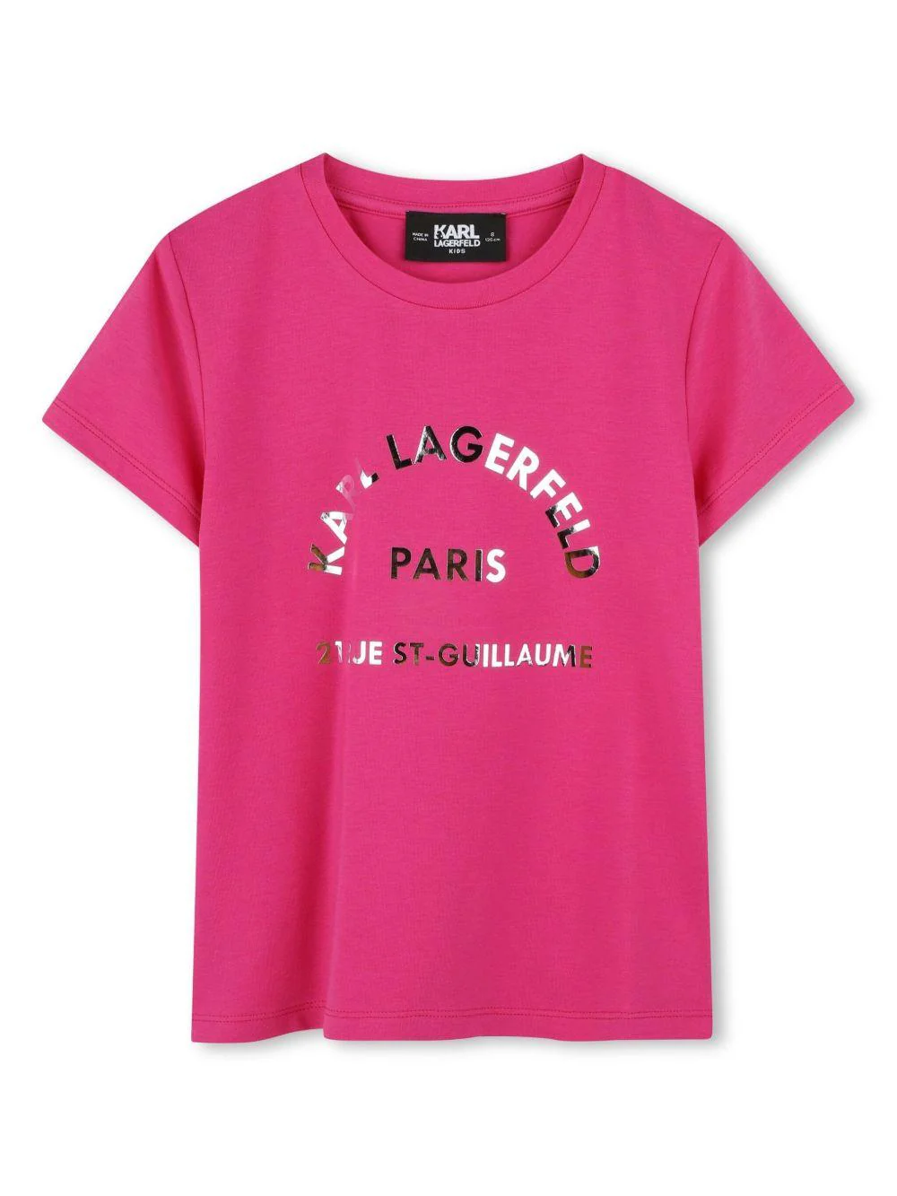 T-shirt con stampa per bambina Karl Lagerfeld Kids fucsia con scollo rotondo