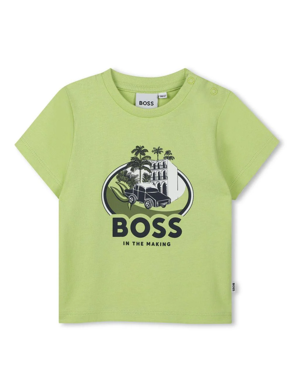 T-shirt con stampa per neonato BOSS Kidswear verde con scollo rotondo