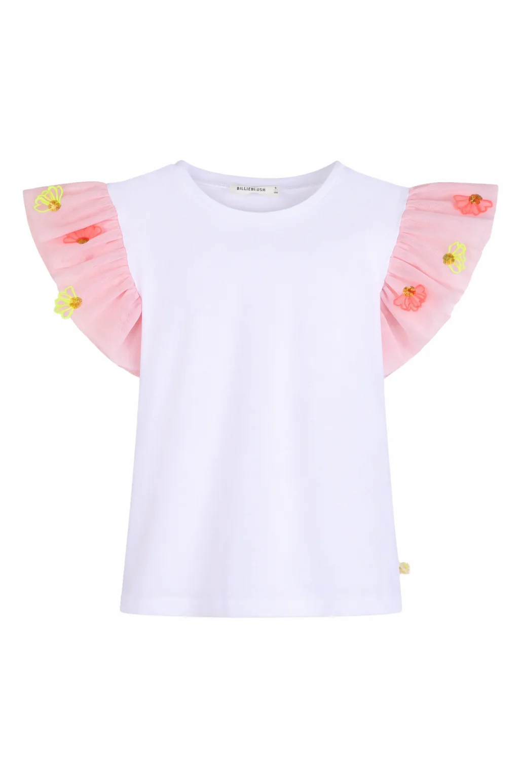 T-shirt per bambina Billieblush bianca con maniche ad aletta