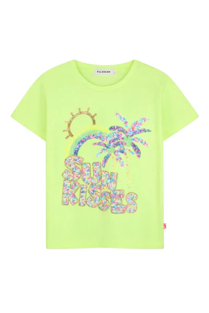 T-shirt per bambina Billieblush verde con decorazione con paillettes