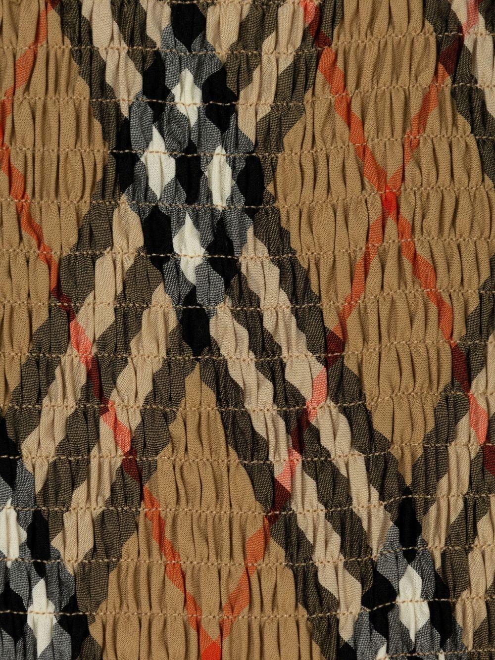 T-shirt per bambina Burberry Kids marrone a quadri con ruches - Image 3