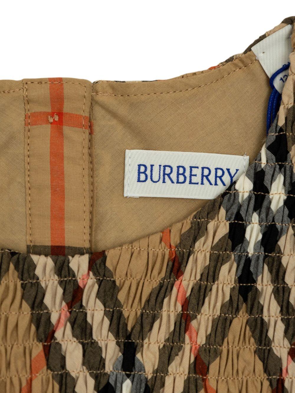 T-shirt per bambina Burberry Kids marrone a quadri con ruches - Image 4