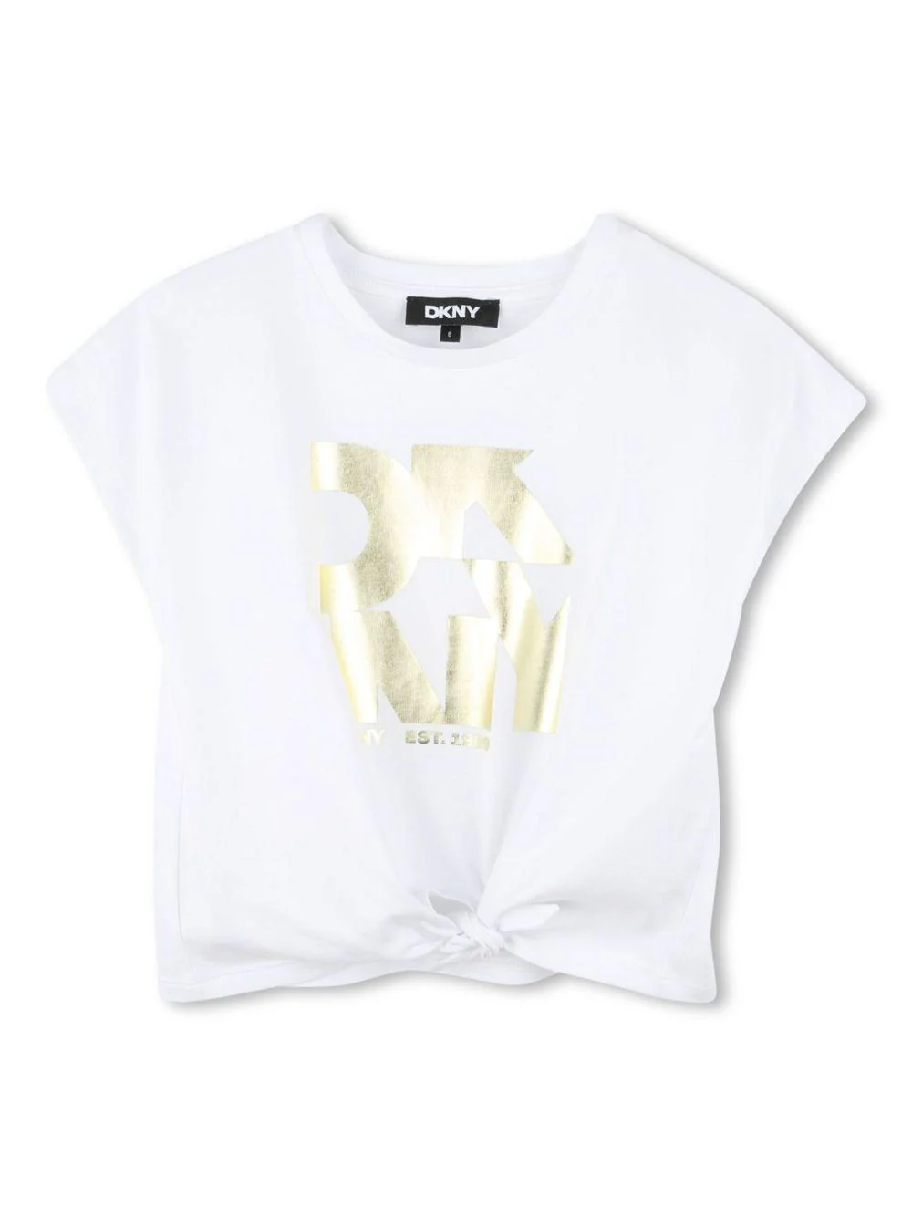 T-shirt per bambina Dkny Kids bianco con stampa con logo sul davanti