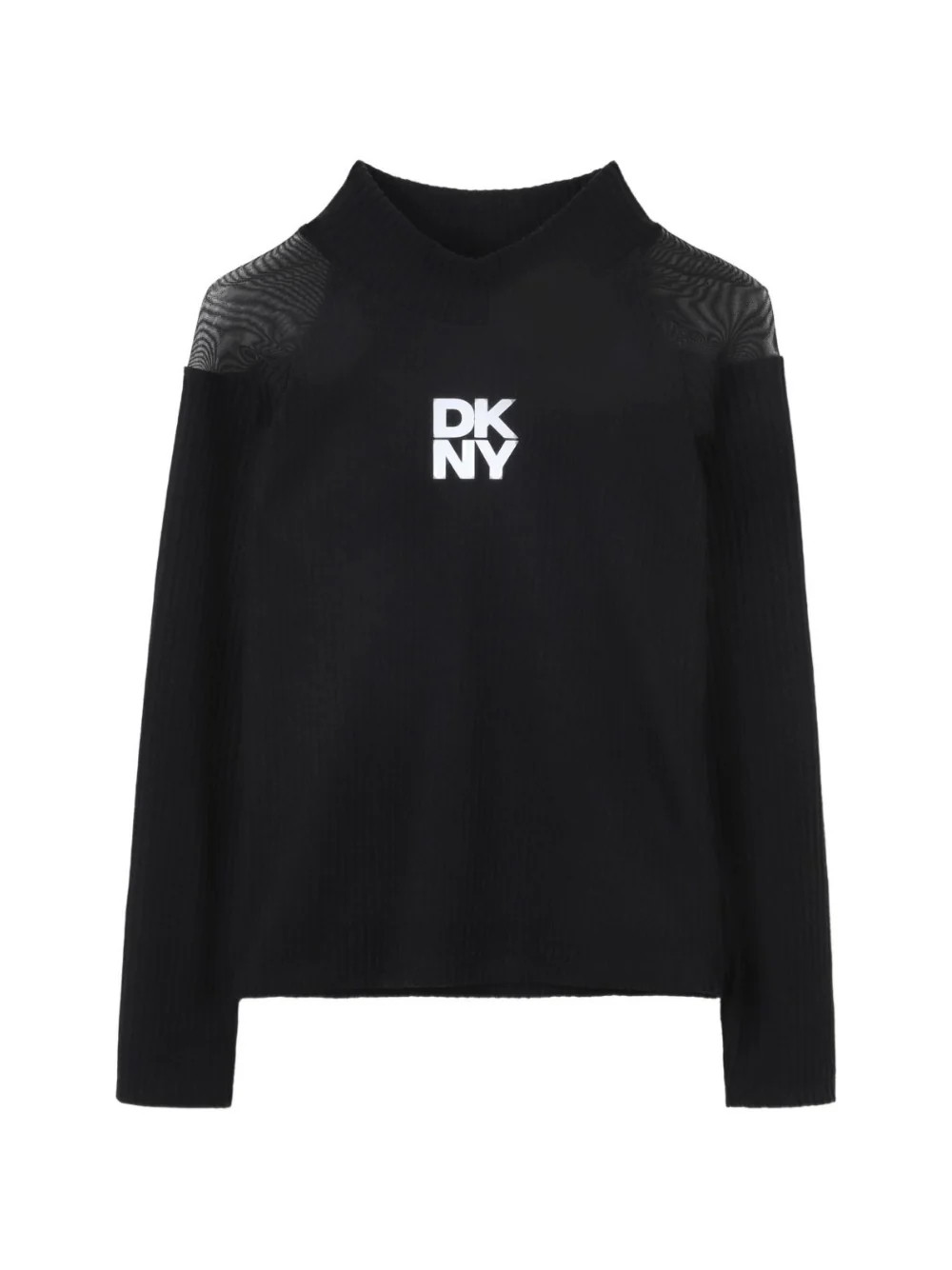 T-shirt per bambina DKNY Kids nera con dettaglio con inserti semitrasparenti