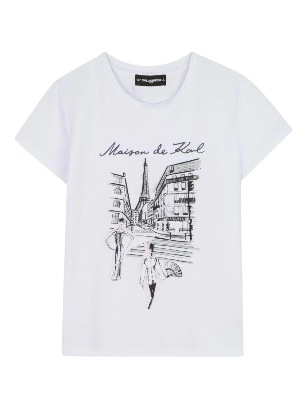 T-shirt per bambina Karl Lagerfeld Kids bianca con stampa Maison de Karl