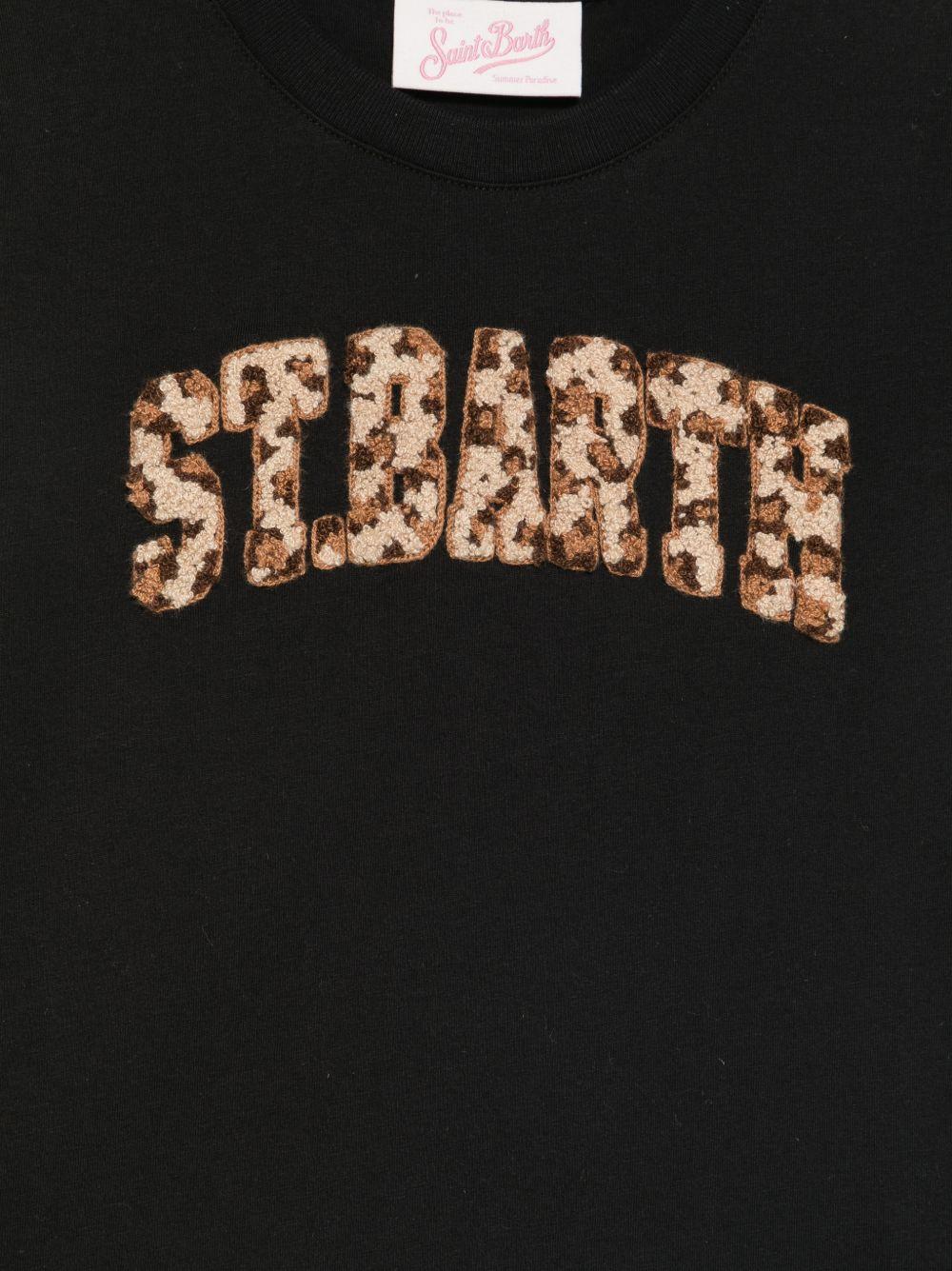 T-shirt per bambina MC2 Saint Barth Kids nero con toppa logo animalier - Image 3