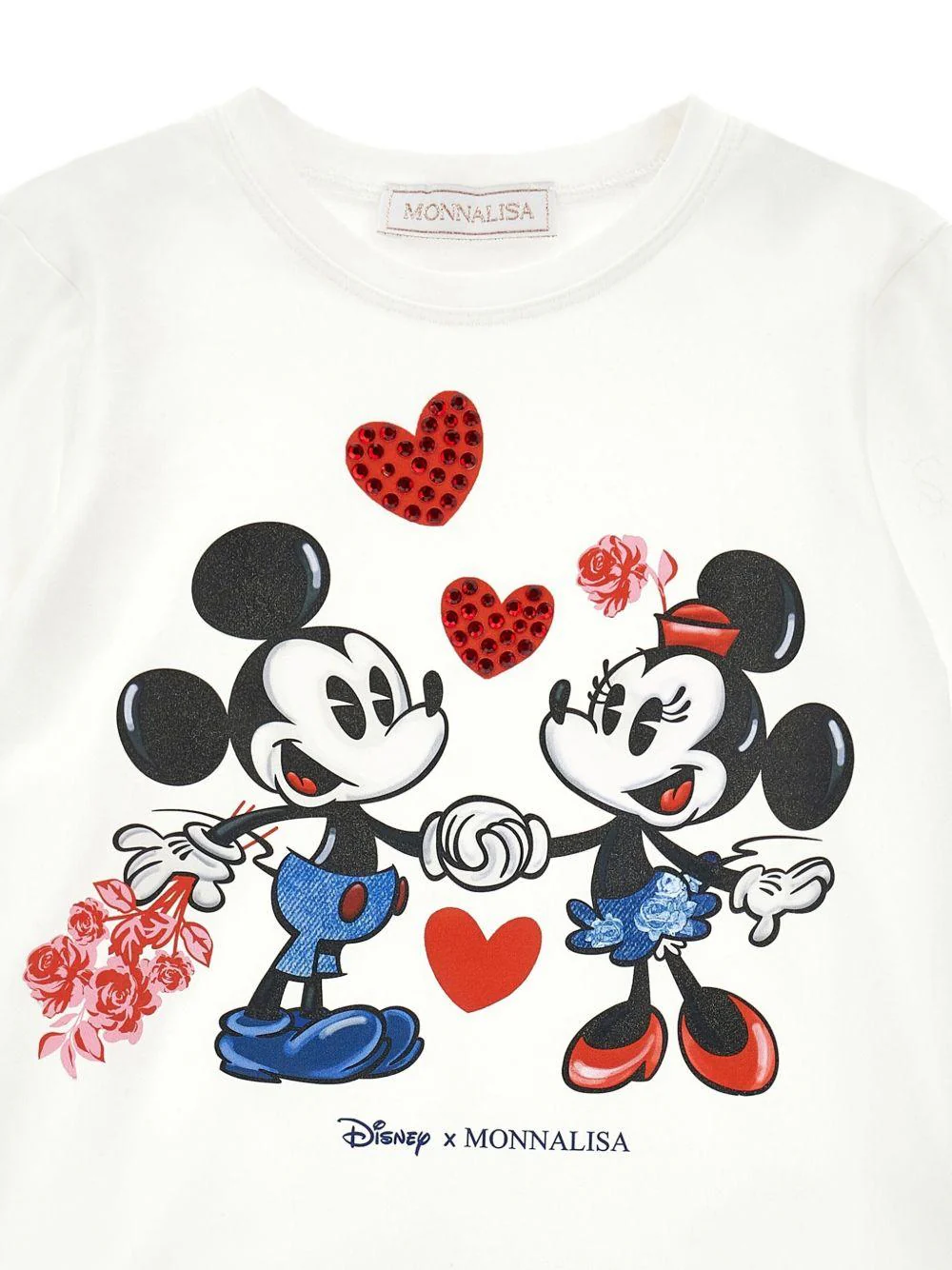 T-shirt per bambina Monnalisa bianca con grafica con Topolino e Minnie - Image 3