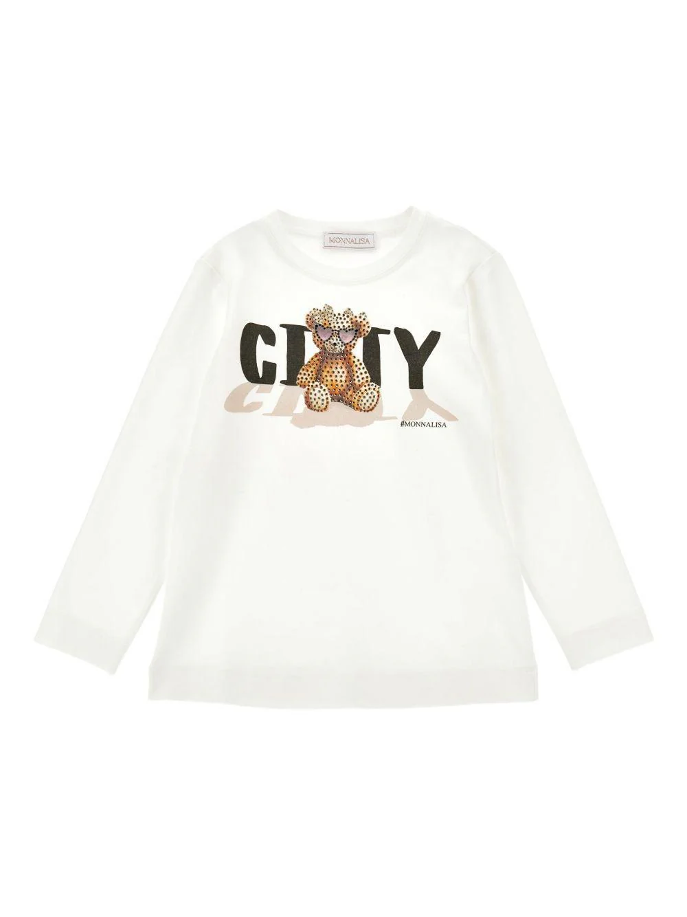 T-shirt per bambina Monnalisa bianca con illustrazione Teddy Bear