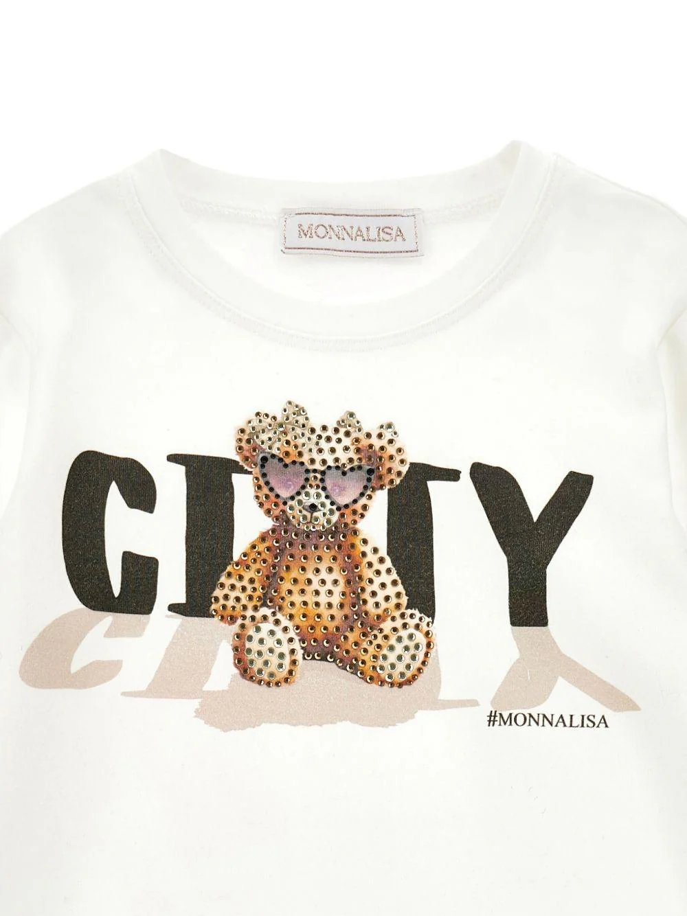 T-shirt per bambina Monnalisa bianca con illustrazione Teddy Bear - Image 3