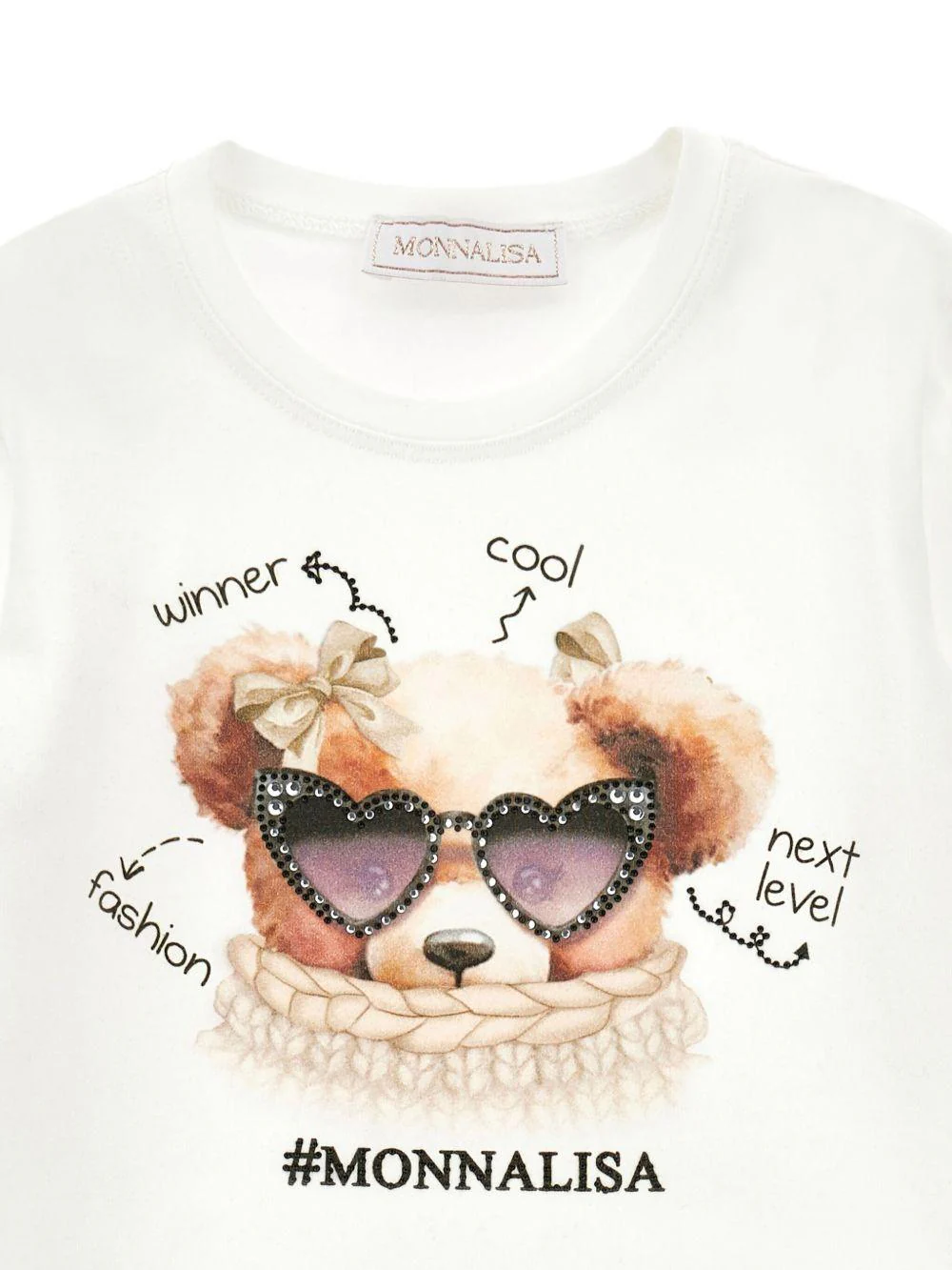 T-shirt per bambina Monnalisa bianca con stampa Bear - Image 3