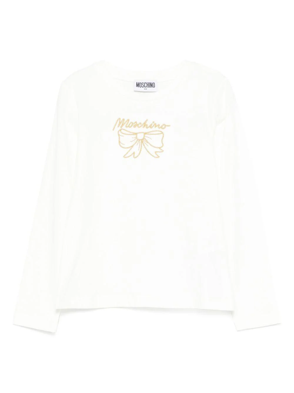 T-shirt per bambina Moschino Kids bianca con ricamo con fiocco