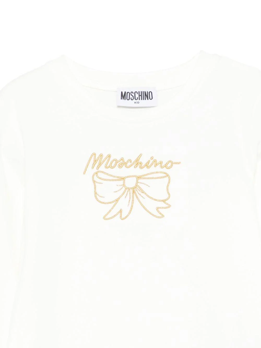 T-shirt per bambina Moschino Kids bianca con ricamo con fiocco - Image 2