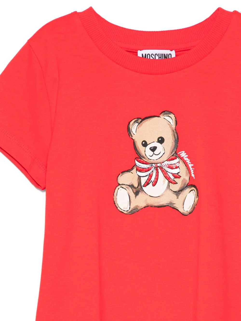 T-shirt per bambina Moschino Kids rossa con stampa teddy - Image 3