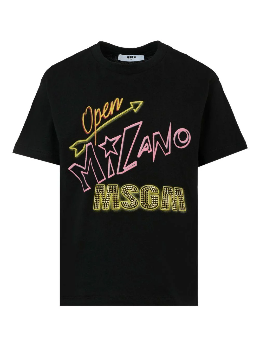 T-shirt per bambina MSGM Kids nera con strass