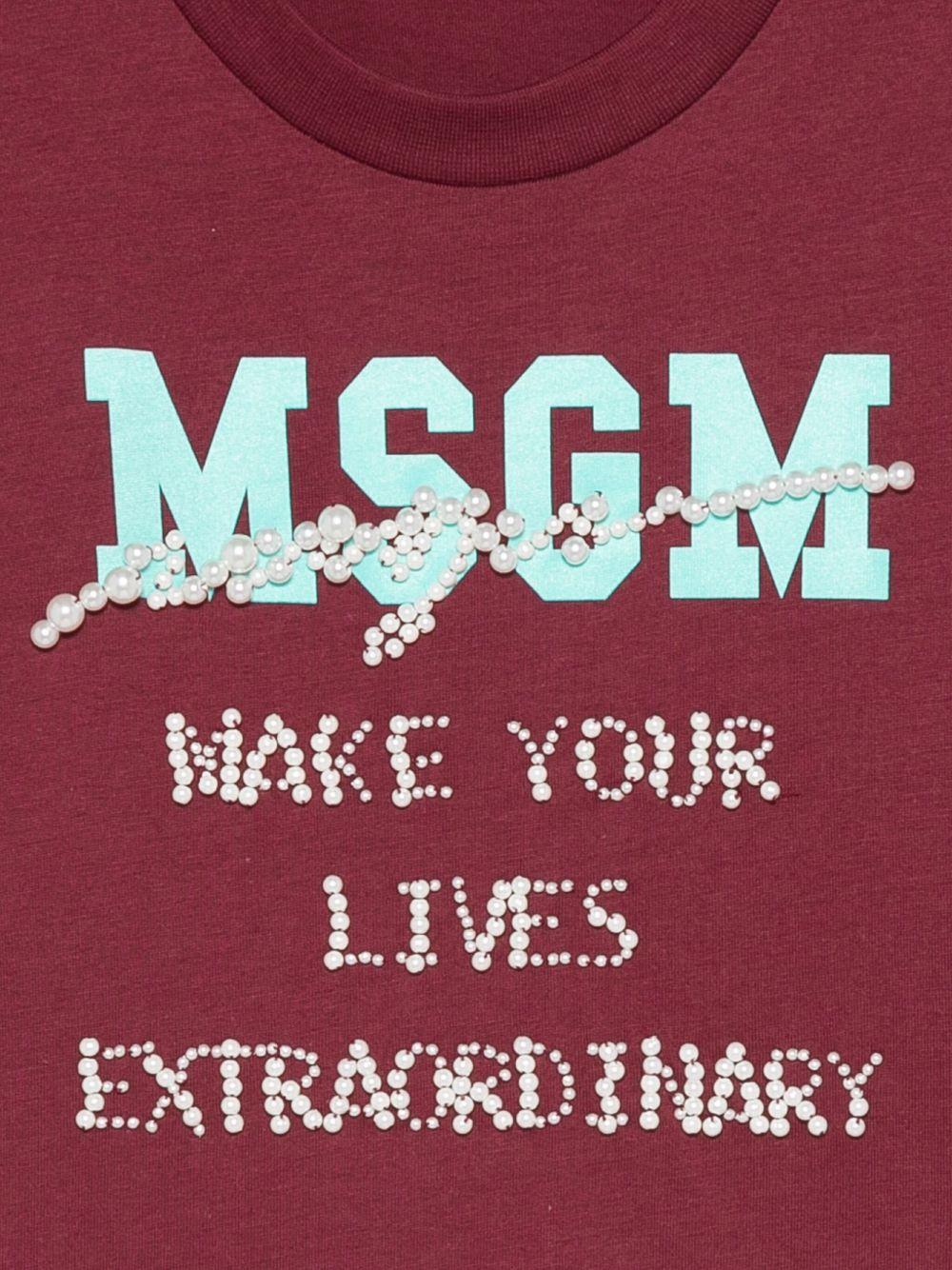 T-shirt per bambina MSGM Kids rossa con logo sul davanti - Image 2