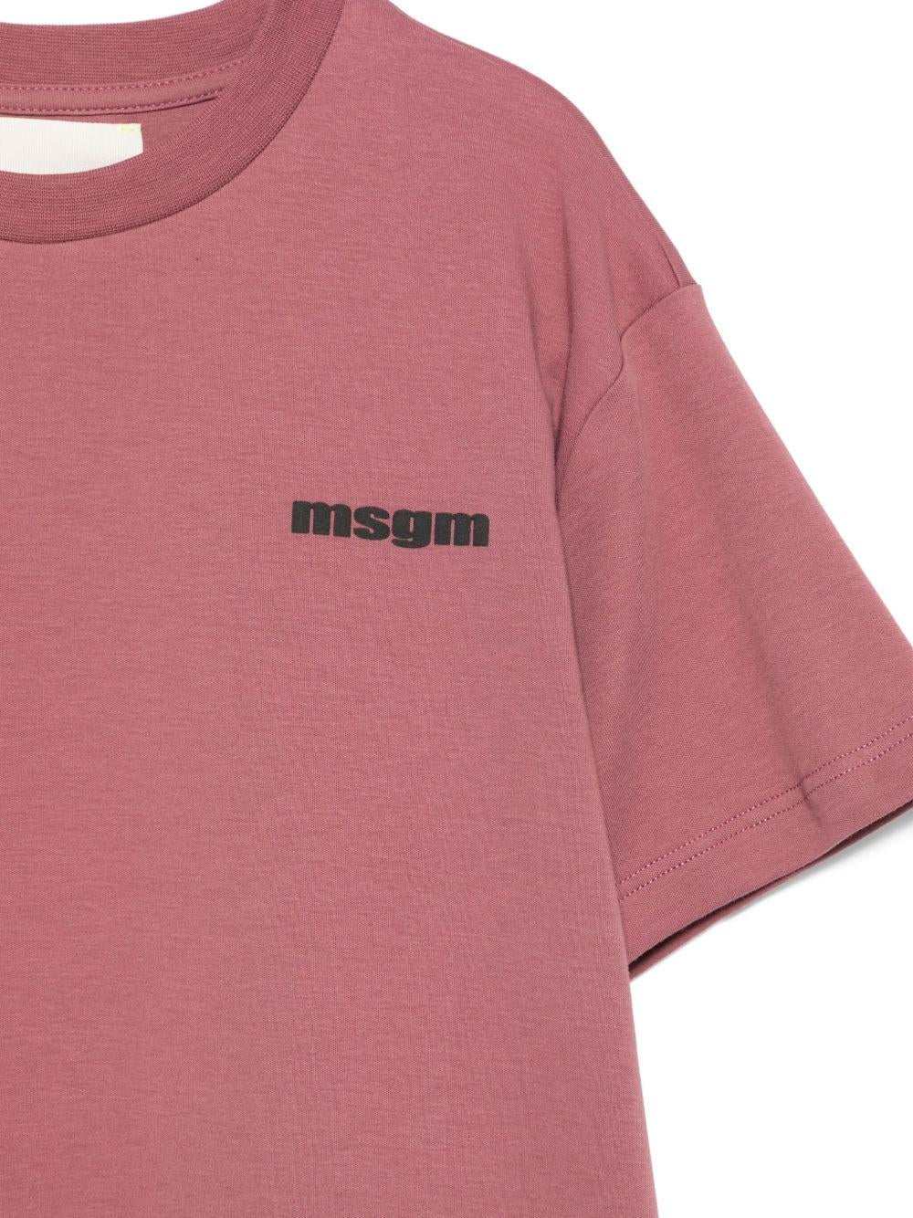 T-shirt per bambini MSGM Kids rosa con stampa logo - Image 2