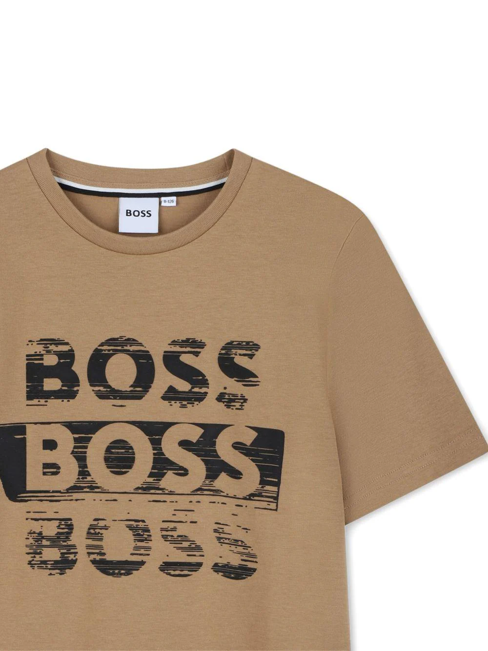 T-shirt per bambino BOSS Kids marrone con stampa logo - Image 3