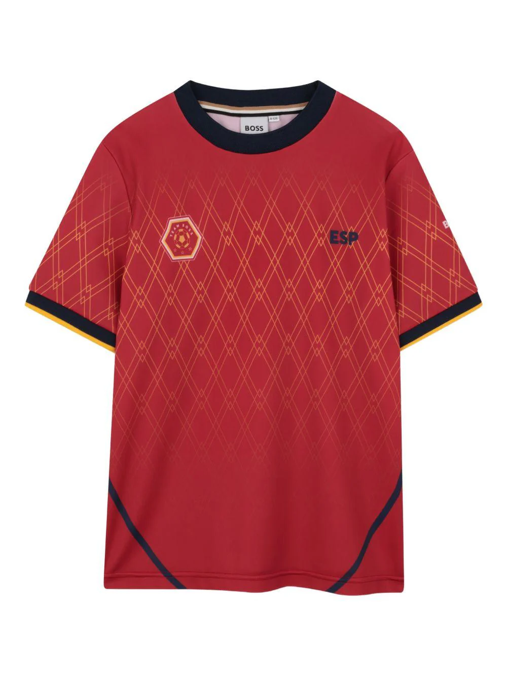 T-shirt per bambino Boss Kids rossa con motivo a rombi