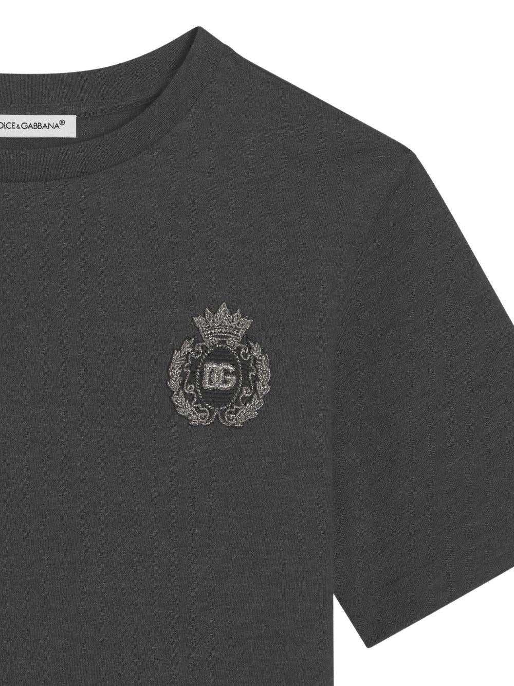 T-shirt per bambino Dolce & Gabbana Kids grigio con applicazione logo - Image 3