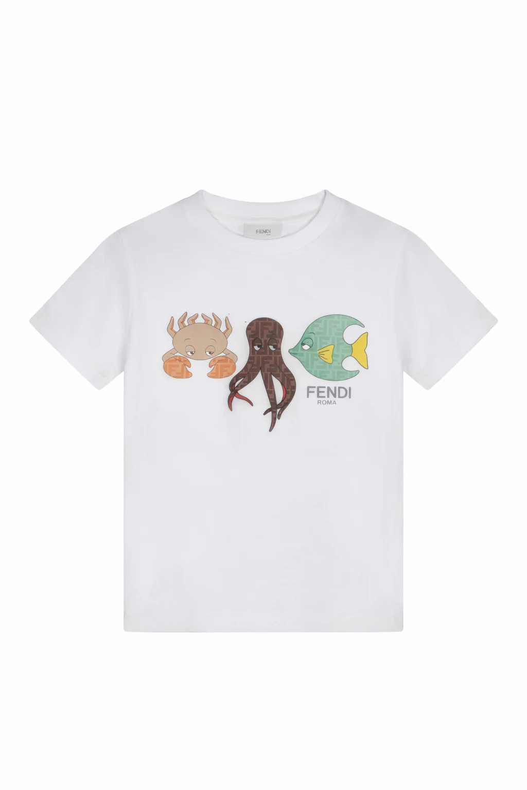 T-shirt per bambino Fendi Kids bianco con stampa marina