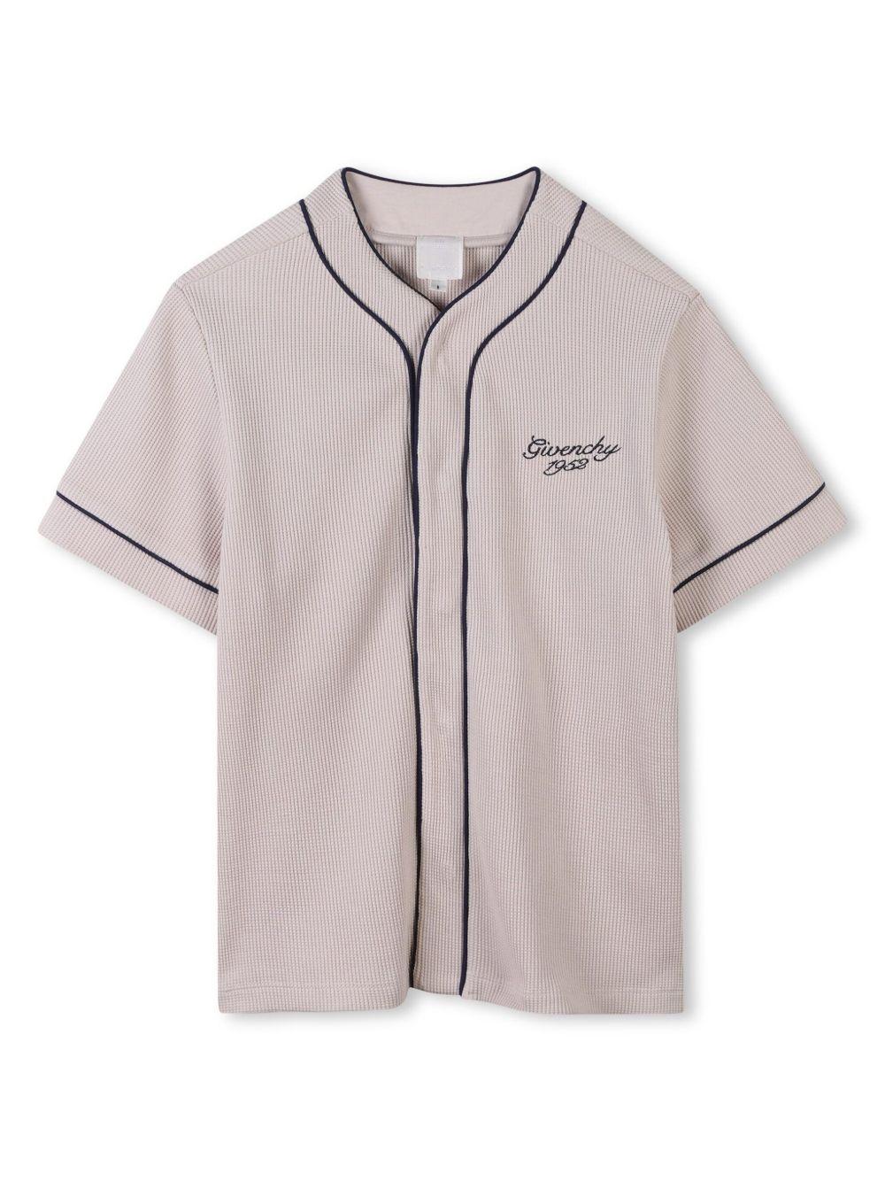 T-shirt per bambino Givenchy kids beige con ricamo con logo sul davanti