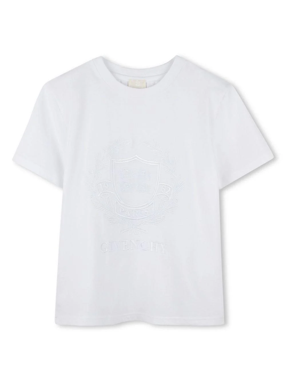 T-shirt per bambino Givenchy Kids bianco con ricamo con motivo stemma