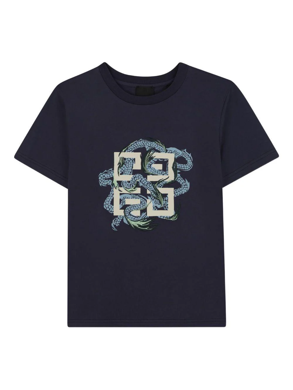 T-shirt per bambino Givenchy Kids blu con stampa serpente frontale
