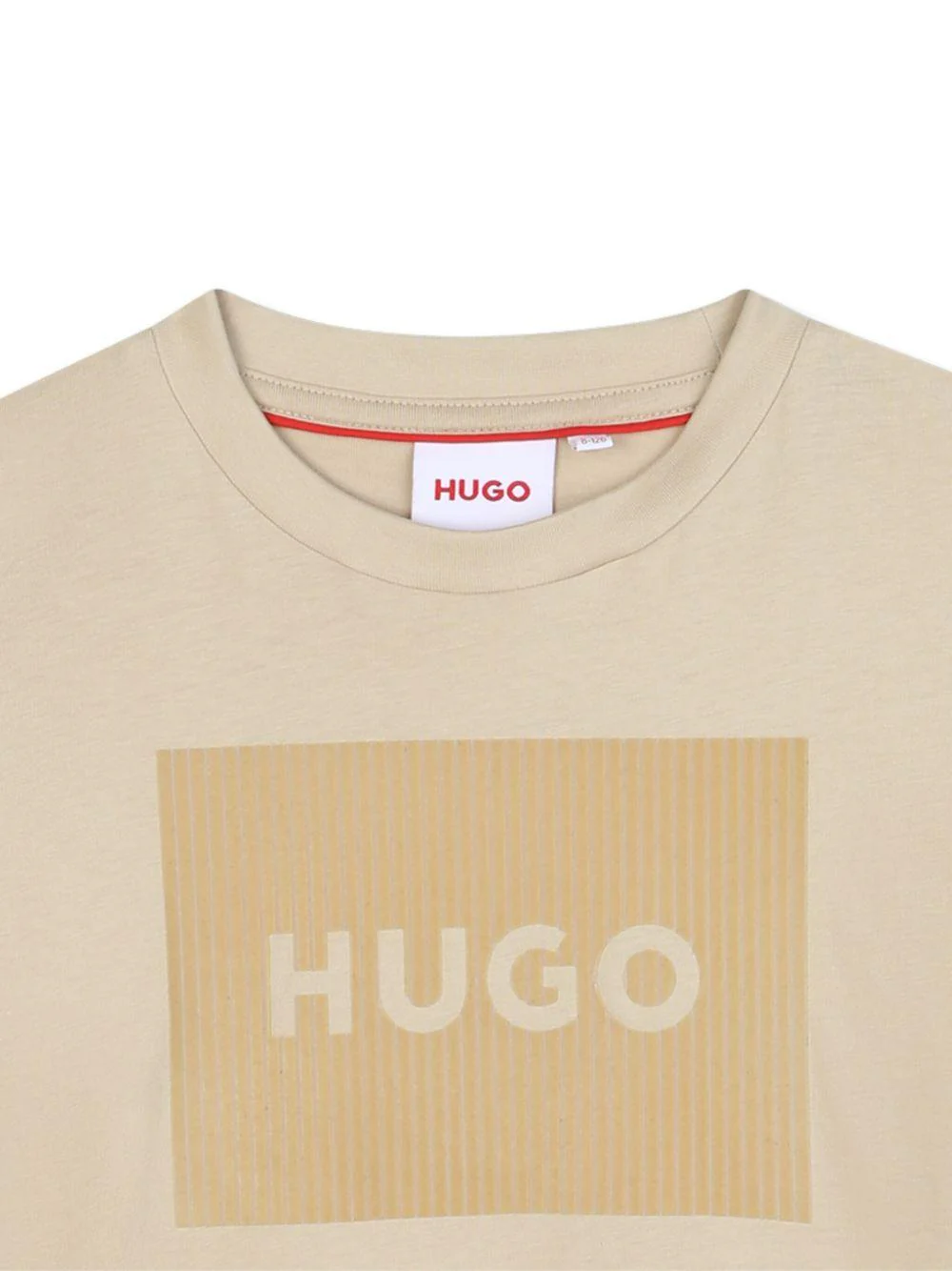 T-shirt per bambino Hugo Kids beige con applicazione logo - Image 3