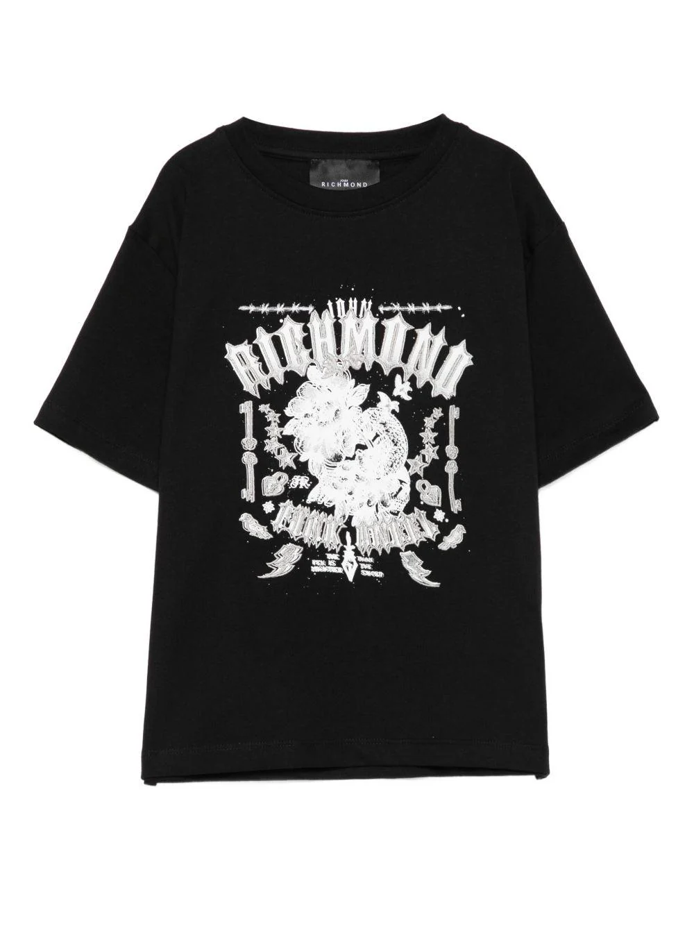 T-shirt per bambino John Richmond Junior nero con stampa grafica