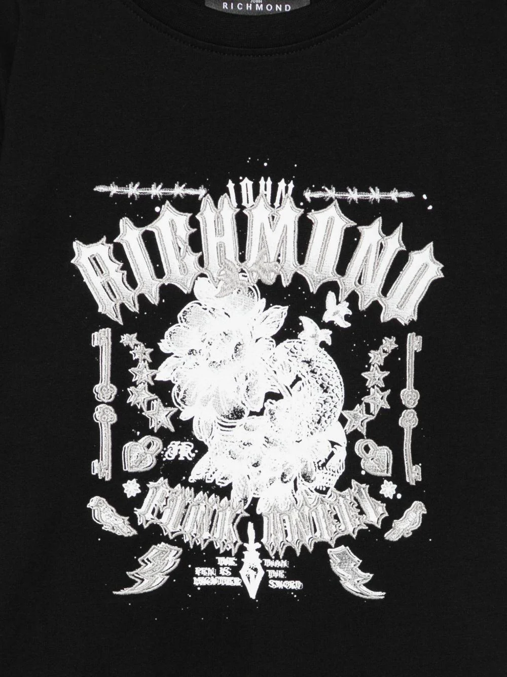 T-shirt per bambino John Richmond Junior nero con stampa grafica - Image 2