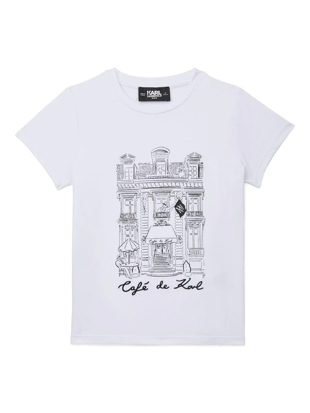 T-shirt per bambino Karl Lagerfeld Kids Karl Café bianco con stampa sul davanti