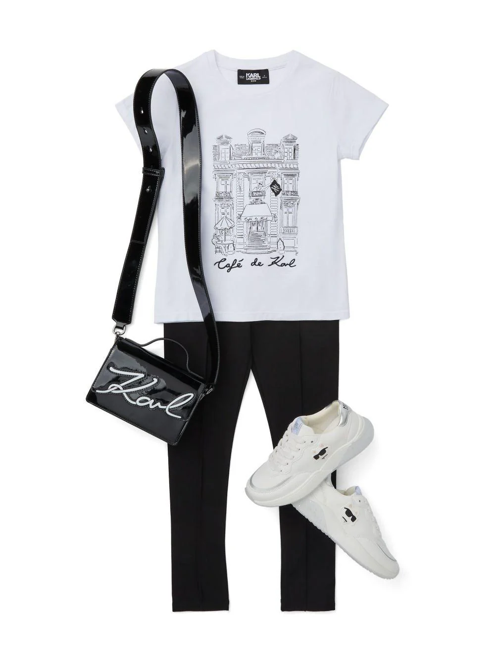 T-shirt per bambino Karl Lagerfeld Kids Karl Café bianco con stampa sul davanti - Image 2