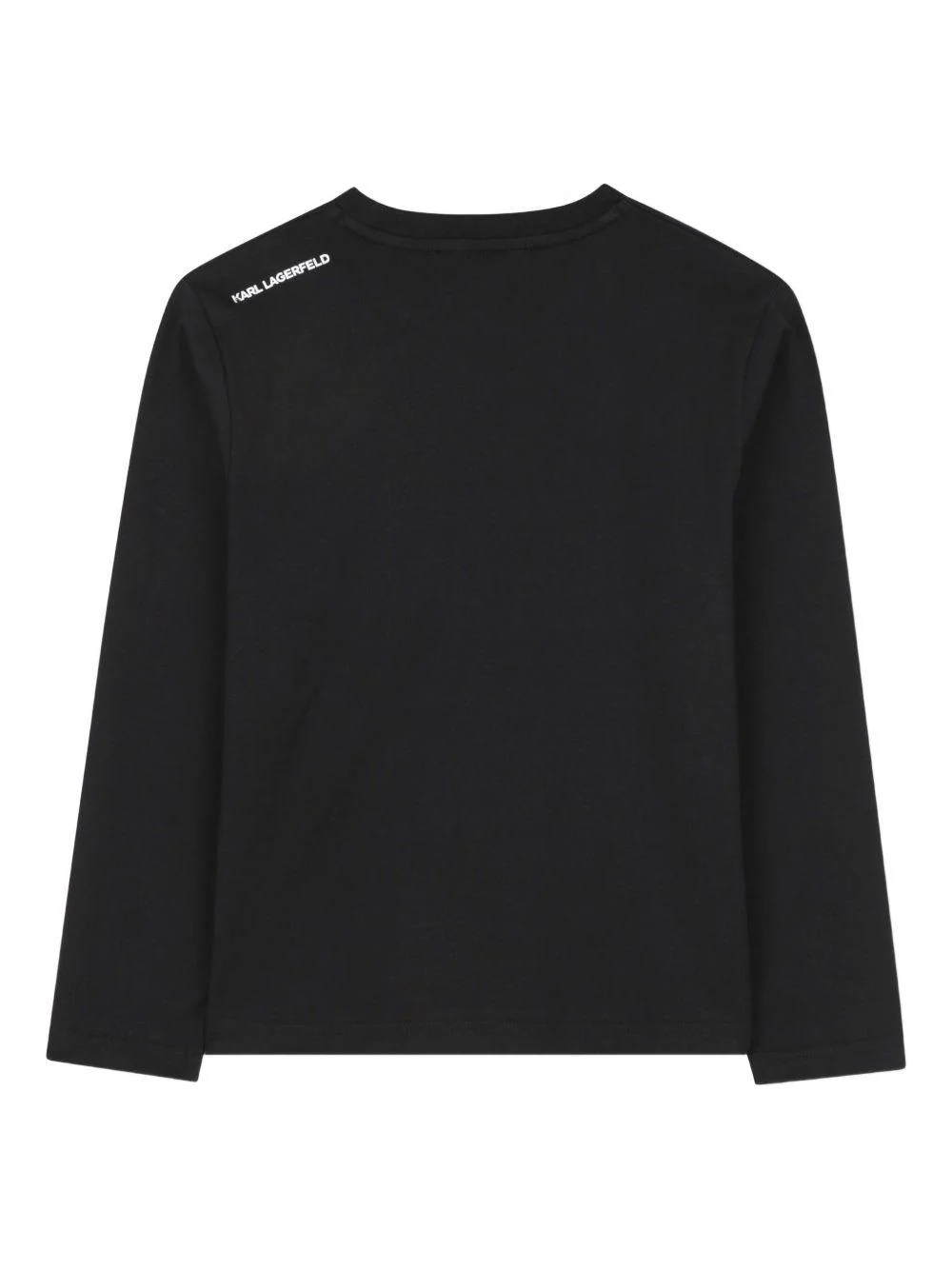 T-shirt per bambino Karl Lagerfeld Kids nera con stampa Ikonik Karl e dettagli con logo sulla pelle - Image 2