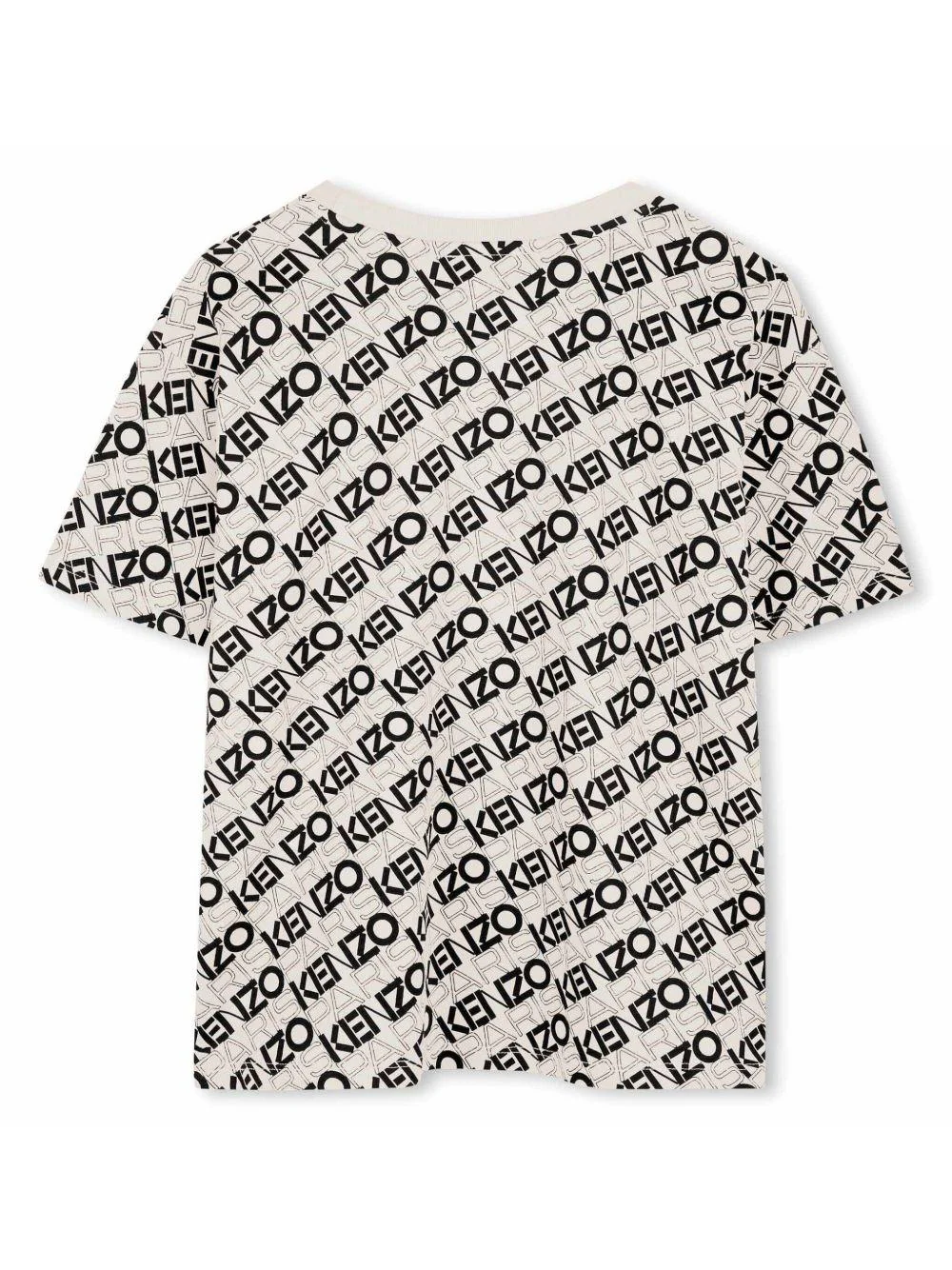 T-shirt per bambino Kenzo Kids bianco con stampa con logo all-over - Image 2