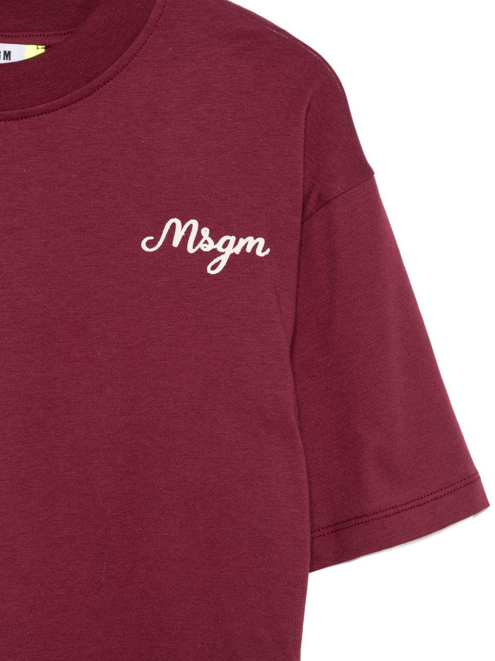 T-shirt per bambino MSGM Kids bordeaux con maniche a contrasto - Image 2